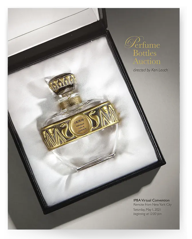 Cover of a catalog designed for a Gallery 47 perfume bottle auction